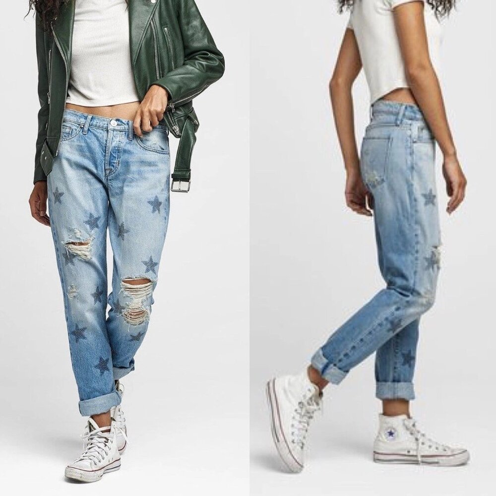 Hudson Jeans 30 Riley Star Studded Crop Relaxed Straight